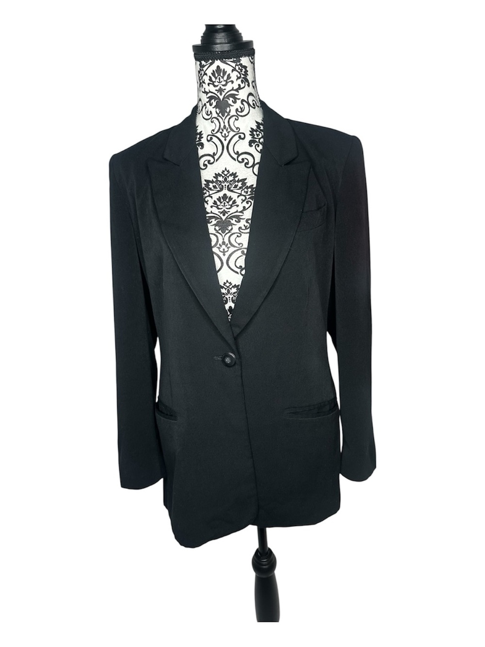Vintage Express Classic Black Tailored Single-Button Blazer Size 9/10